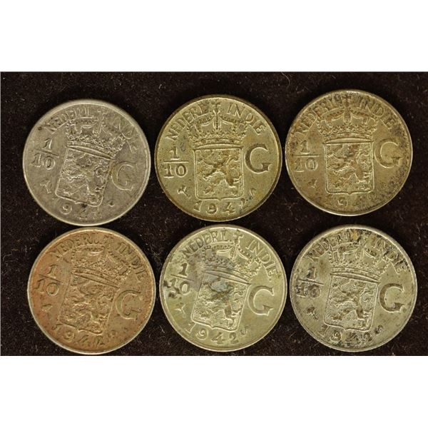 6-NEDERLAND INDIE SILVER 1/10 GULDENS .1734 OZASW