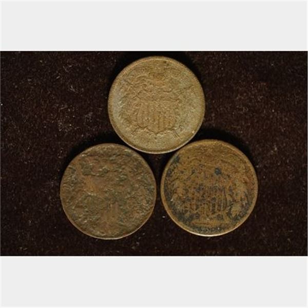 1 HARD TO READ AND 2 NO DATE US TWO CENT PIECES