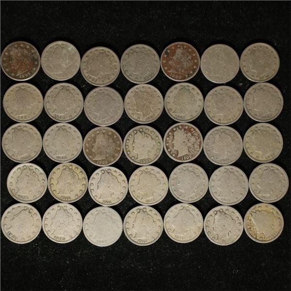 35 LIBERTY "V" NICKELS: 1897-1912