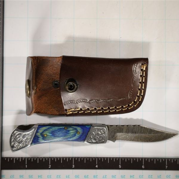 7" FOLDING DAMASCUS STEEL KNIFE WITH BROWN