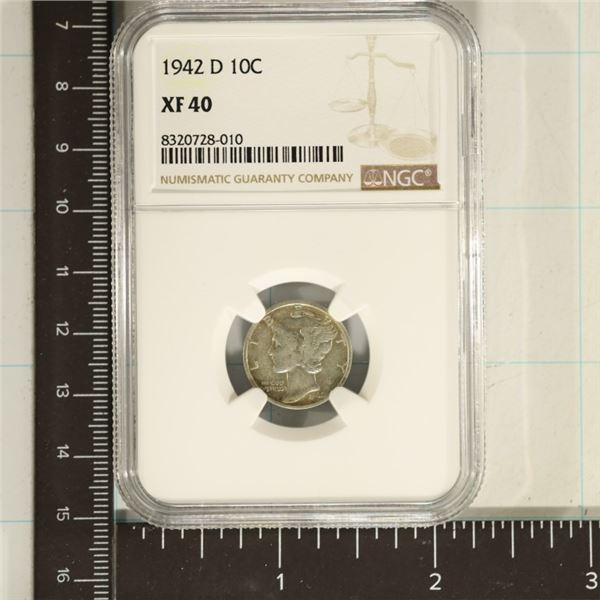 1942-D SILVER MERCURY DIME NGC XF40