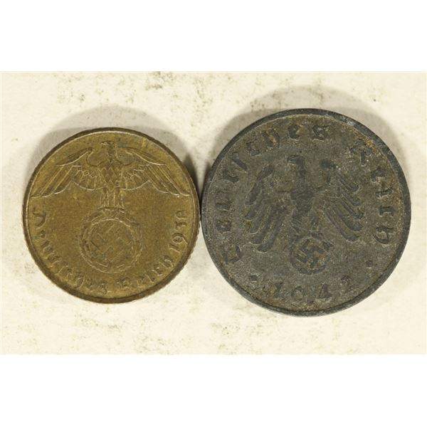 1938-A GERMAN 5 REICHSPFENNING & 1942-A GERMAN