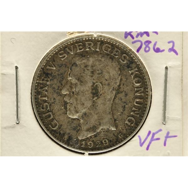 1929 SWEDEN SILVER Q KRONA .1929 OZ. ASW