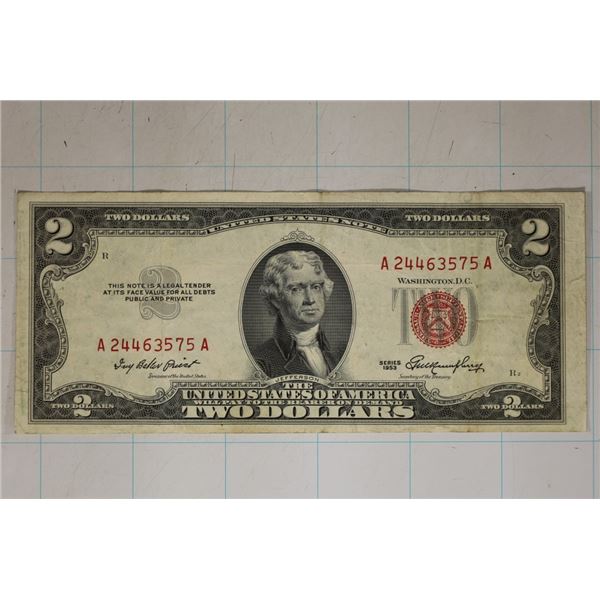 1953 US $2 RED SEAL NOTE