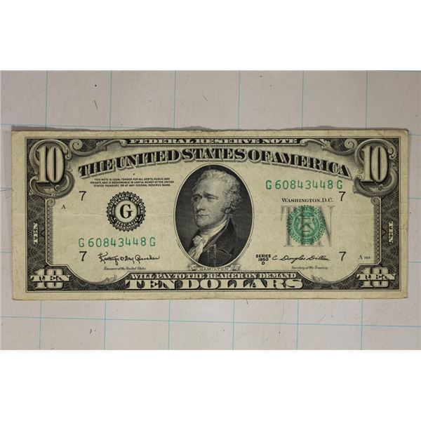 1950-D US GREEN SEAL $10 FRN G60843448G