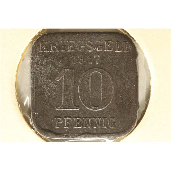 1917 GERMAN STADT NEUWIEDARH 10 PFENNIGS