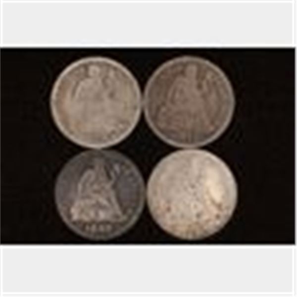 4 SILVER SEATED LIBERTY DIMES: 1876, 1877, 1887