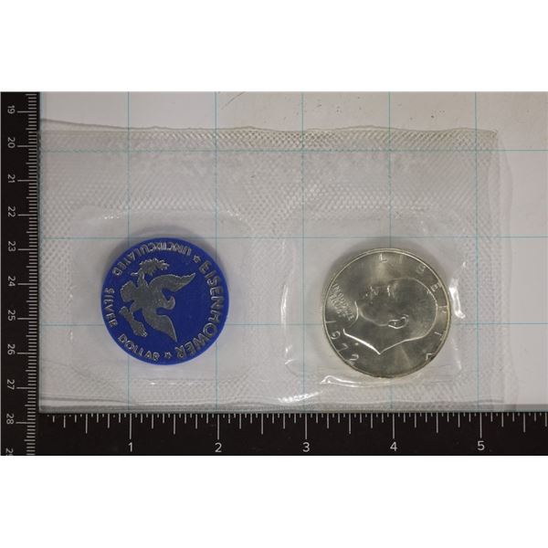1972-S UNC IKE SILVER DOLLAR (BLUE PACK) NO PAPER