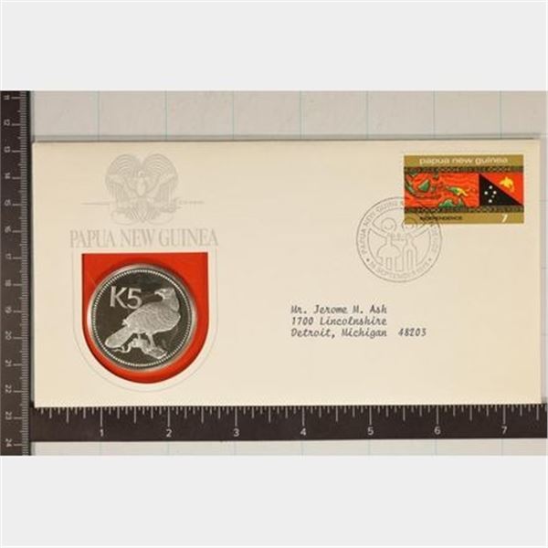 PAPUA NEW GUINEA 1975 SILVER 5 KINA PF COIN IN