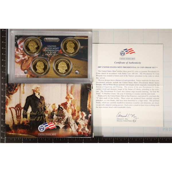 2007 US PRESIDENTIAL DOLLAR 4 COIN PF SET IN BOX