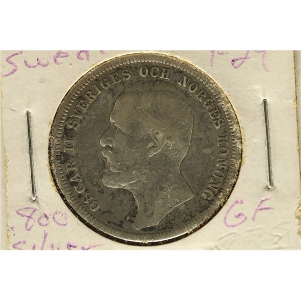 1898 SWEDEN SILVER 1 KRONA .1929 OZ. ASW