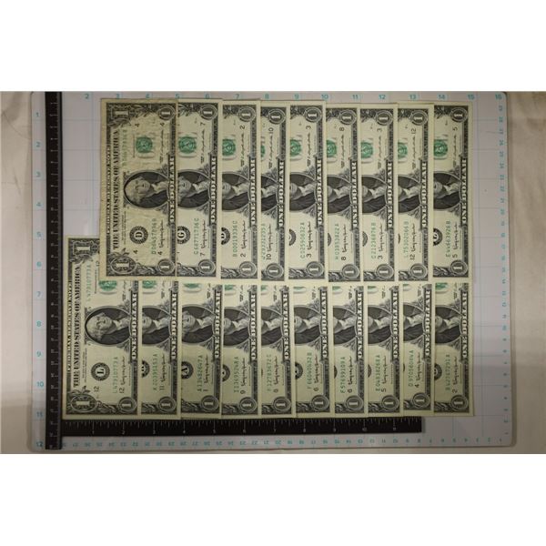 19-1963 US $1 FRN'S: 18 ARE CRISP UNC AND 1-NOT