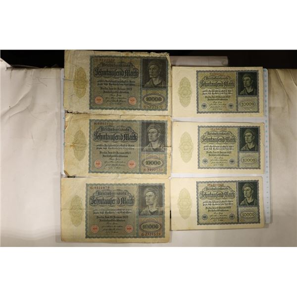 6 GERMAN BILLS: ALL 1922-10000 MARK BILLS