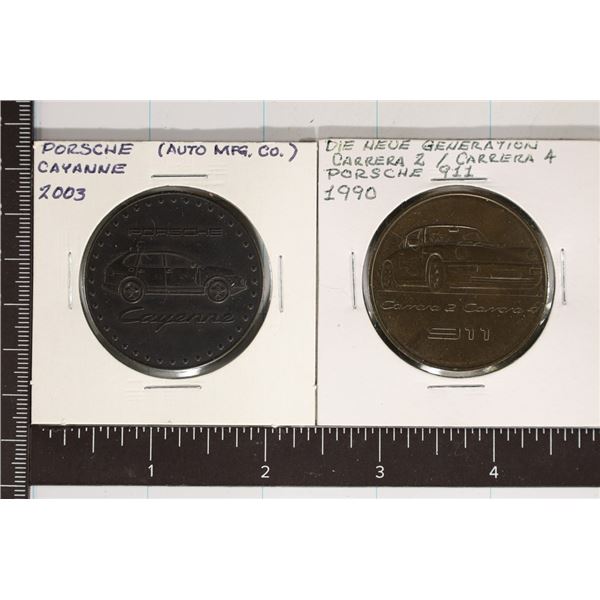 2 PORSCHE 1 1/2" MEDALS: 1990-CARRERA 2 CARRERA 4