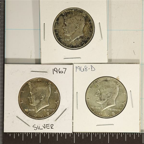 3-40% SILVER JOHN F. KENNEDY HALVES: 1967, 68-D