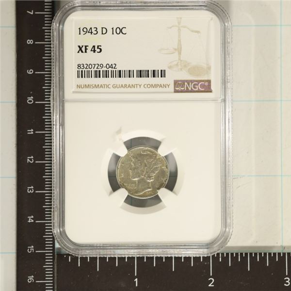 1943-D SILVER MERCURY DIME NGC XF45