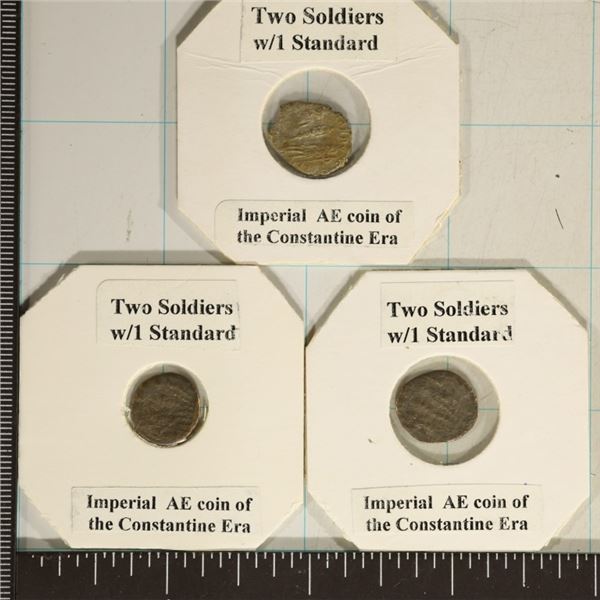 3 ROMAN ANCIENT COINS: TWO SOLDIERS W/1 STANDARD