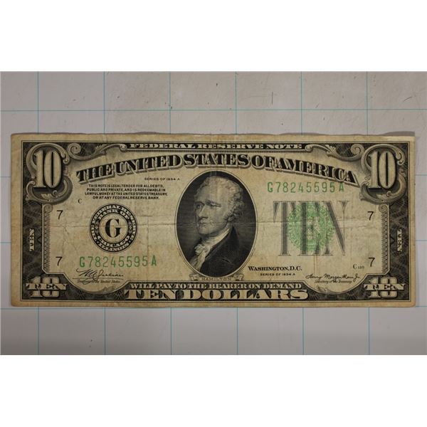 1934-A US $10 GREEN SEAL FRN NOTE G78245595A