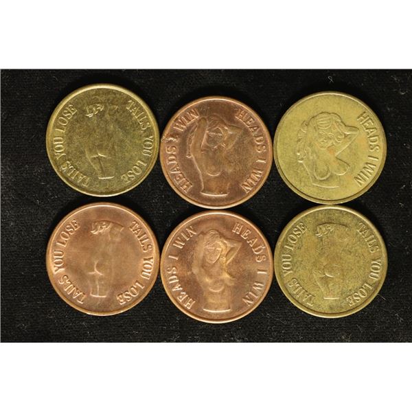 6 ADULT FLIPPER TOKENS: HEADS I WIN, TAILS YOU