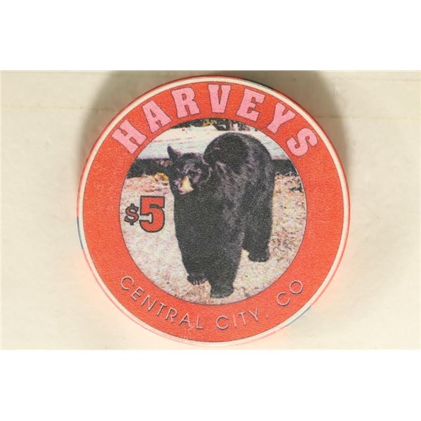 HARVEY'S $5 CASINO CHIP CENTRAL CITY, COLORADO