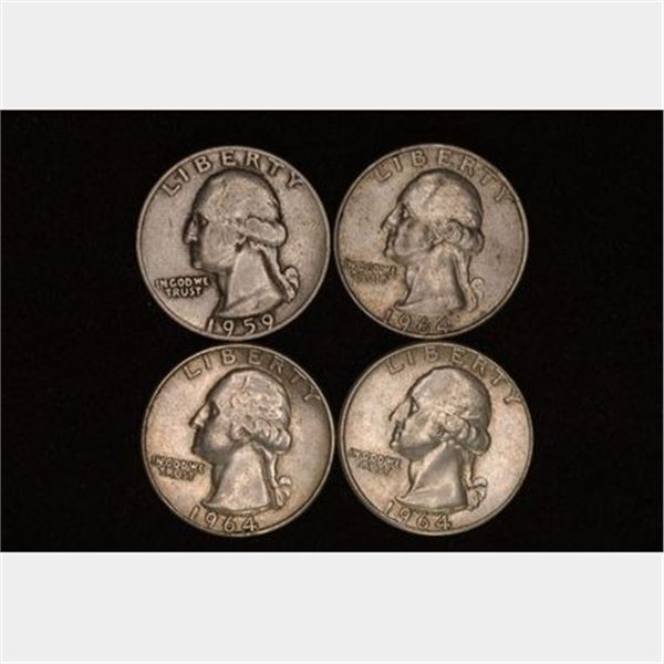 4 WASHINGTON SILVER QUARTER: 1959-D, 2-1964-P