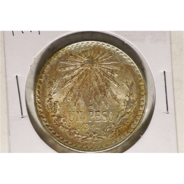 1944-M MEXICO SILVER CAP & RAYS PESO, .3857 OZ ASW