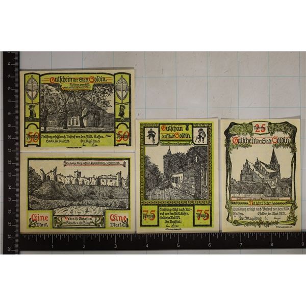 4-1921 GERMAN SOLDIN NOTGELDS: 25, 50 & 75 PFENNIG