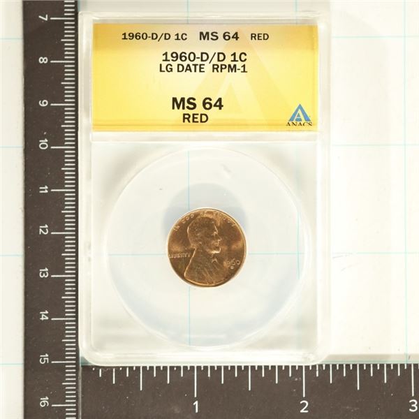 1960-D/D LARGE DATE RPM-1 LINCOLN CENT ANACS MS64