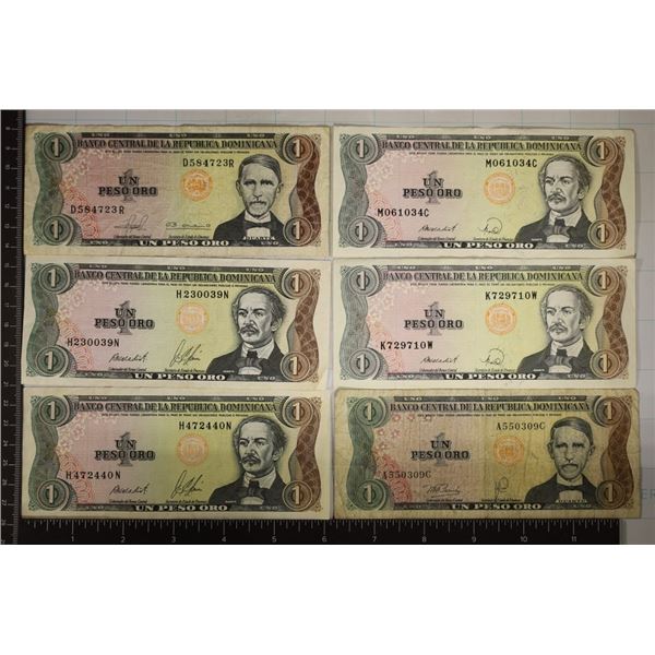 6-DOMINICAN 1 PESO BILLS: FOUR ARE CRISP