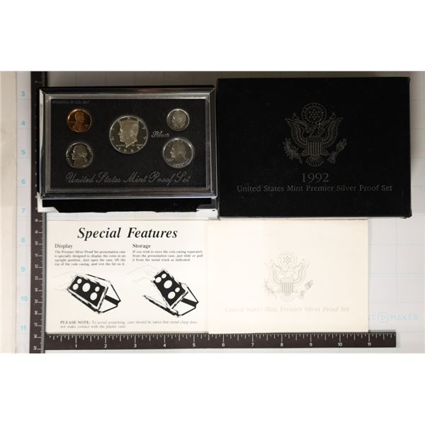 1992 US SILVER PREMIER PROOF SET (WITH BOX) AND