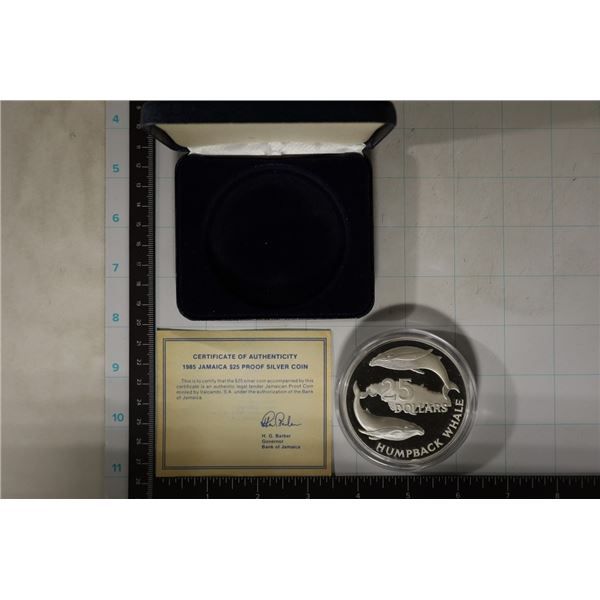 1985 PF JAMAICA $25 SILVER COIN 2100 GRAINS, 63 MM