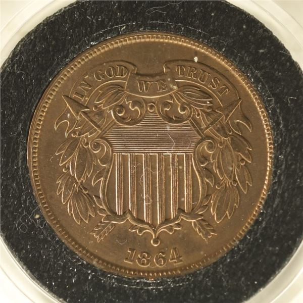 1864 US TWO CENT PIECE EF IN HARD PLASTIC