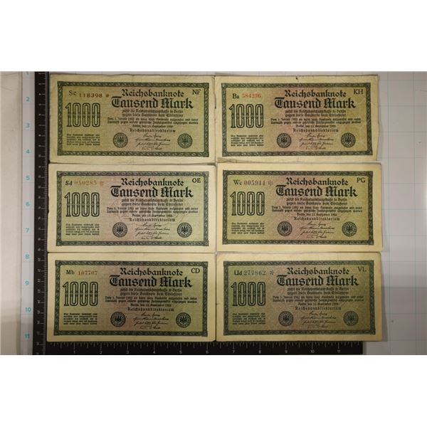 6-1922 GERMAN 1000 MARK BILLS