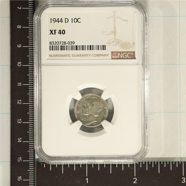 1944-D SILVER MERCURY DIME NGC XF40