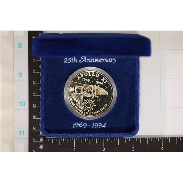 1 TROY OZ .999 FINE SILVER APOLLO 11 25TH ANNIA.D.