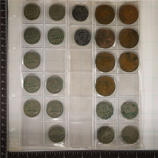 23 SEYCHELLES COINS: 10-HALF RUPEES (1939-1974),