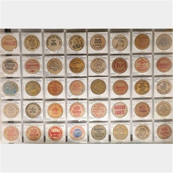 40-WOODEN NICKELS: COCA COLA, PIZZA HUT, CARROWS,