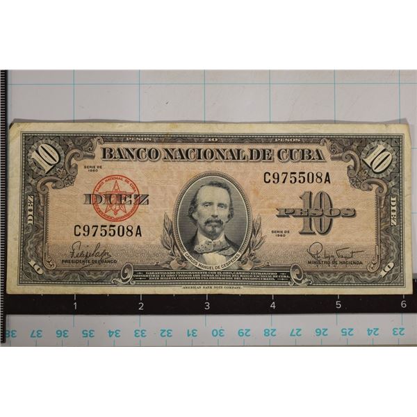 1960 CUBA 10 PESO "CARLOS MANUEL DE CESPEDES"