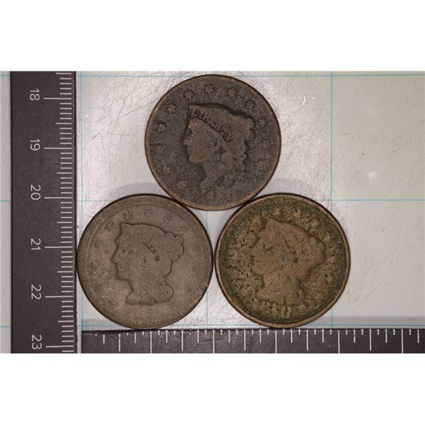 3-HARD TO READ DATE US LARGE CENTS: 1851, ?, ?