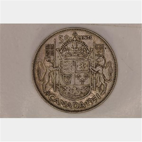 1951 CANADA SILVER 50 CENTS .3 OZ. ASW