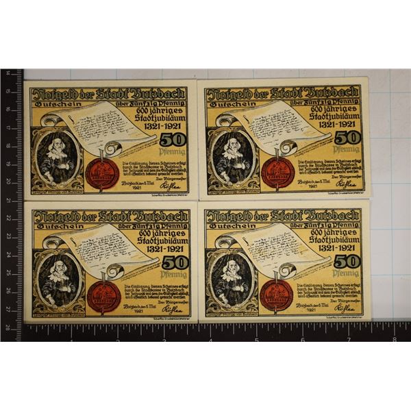 4-GERMAN 50 PFENNIGS NOTGELDS CRISP UNC