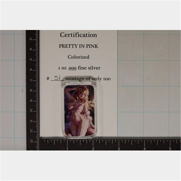 1 TROY OZ .999 FINE SILVER ADULT COLORIZED ART BAR