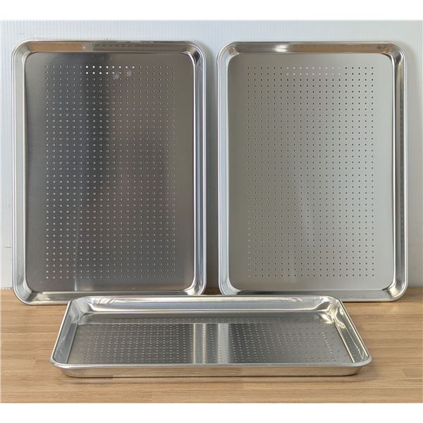 1/2 Size Perforated Aluminum Bun Pans - Lot of 3