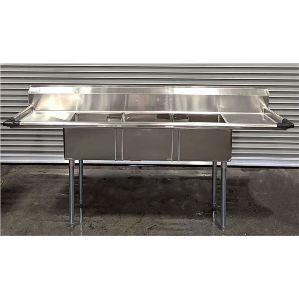 90" x 24" Three Tub Two Drain Boards Sink, Omcan 22117 | R9FL