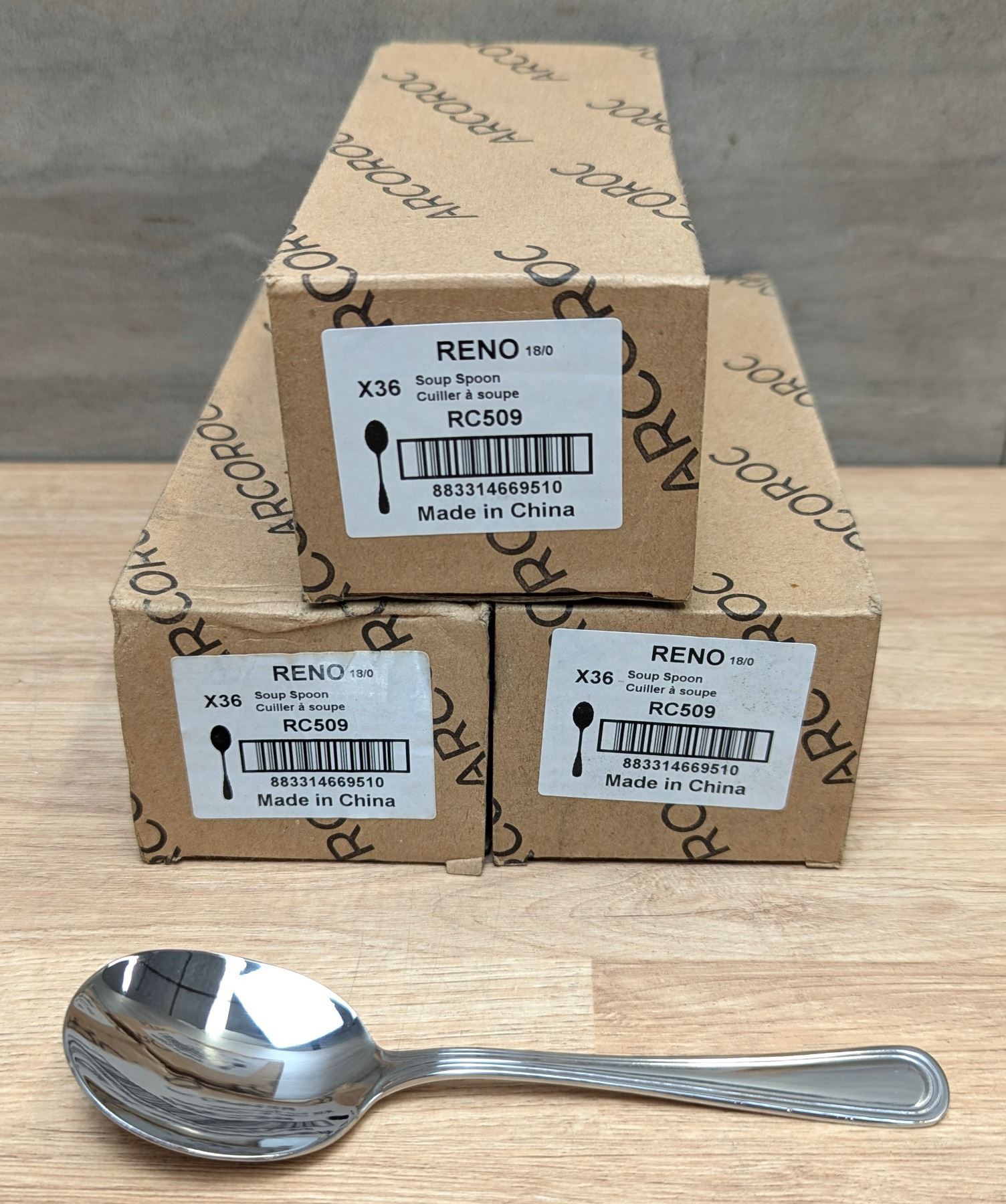 Reno Bouillon Spoons, Arcoroc RC509 - Lot of 108 (3 Boxes)