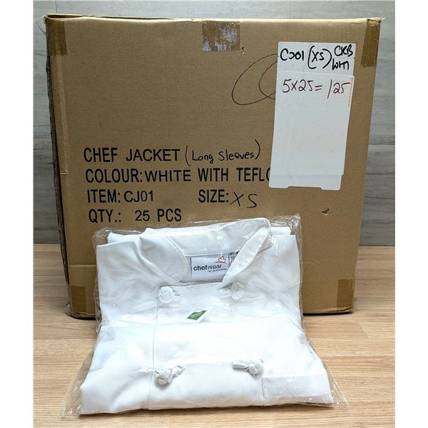 Chef Uniform White Jackets With Long Sleeves, Size XS - Lot of 25 | JM6/FtG