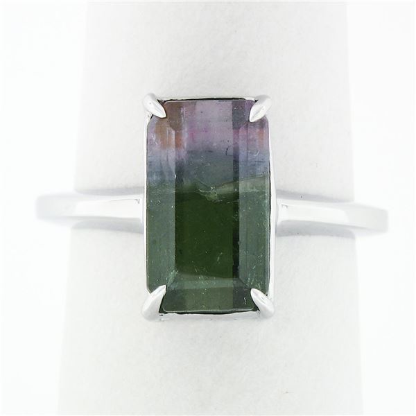 14k White Gold 3.44 ctw Emerald Pink & Green Watermelon Tourmaline Solitaire Rin