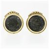 Vintage 18k Yellow Gold 18.3mm Bezel Set Round Ancient Coin Omega Back Earrings
