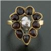 Image 2 : Antique 14k Yellow Gold Baroque Pearl w/ 1.80 ctw Bezel Garnet Teardrop Halo Rin