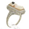 Image 5 : Antique Art Deco 14K White Gold Carved Shell Cameo Diamond Open Filigree Ring